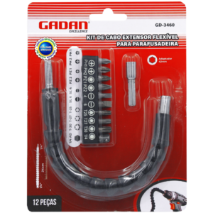 KIT CABO EXTENSOR FLEXIVEL + 11 PCS PARA PARAFUSADEIRA - GADAN