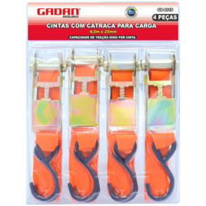 KIT COM 4 UN. CINTA COM CATRACA PARA CARGA 4,5M X 25MM 60KG - GADAN